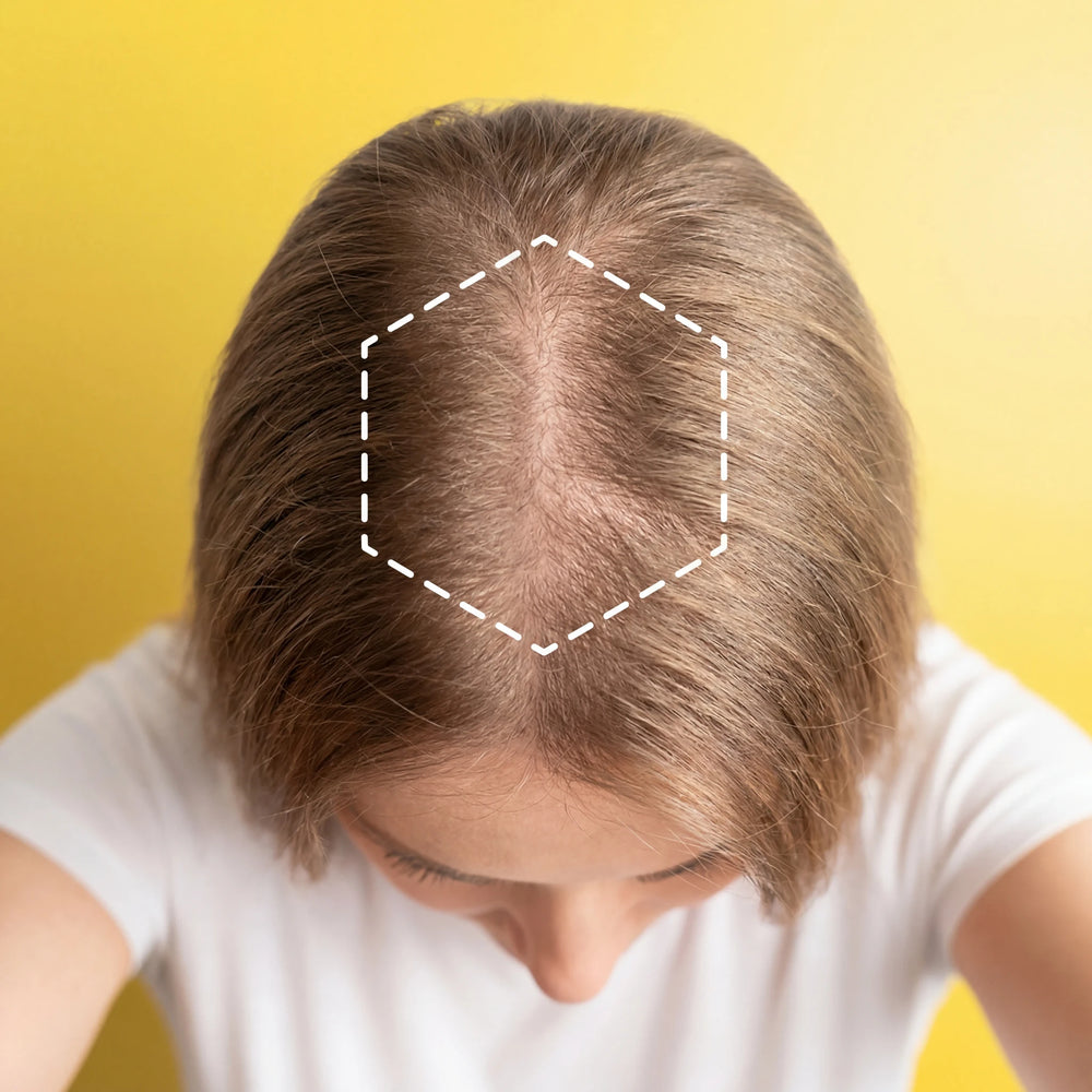 Woman examining diffuse hair thinning