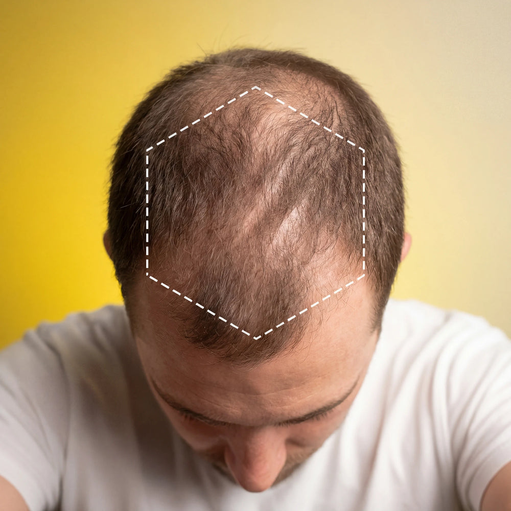 Man examining his hairline